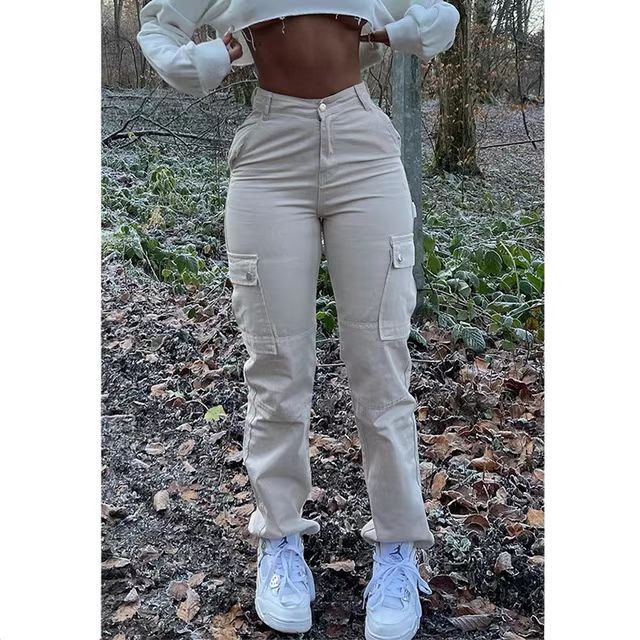 High Waist Multi-pocket Workwear Fashion Stretch