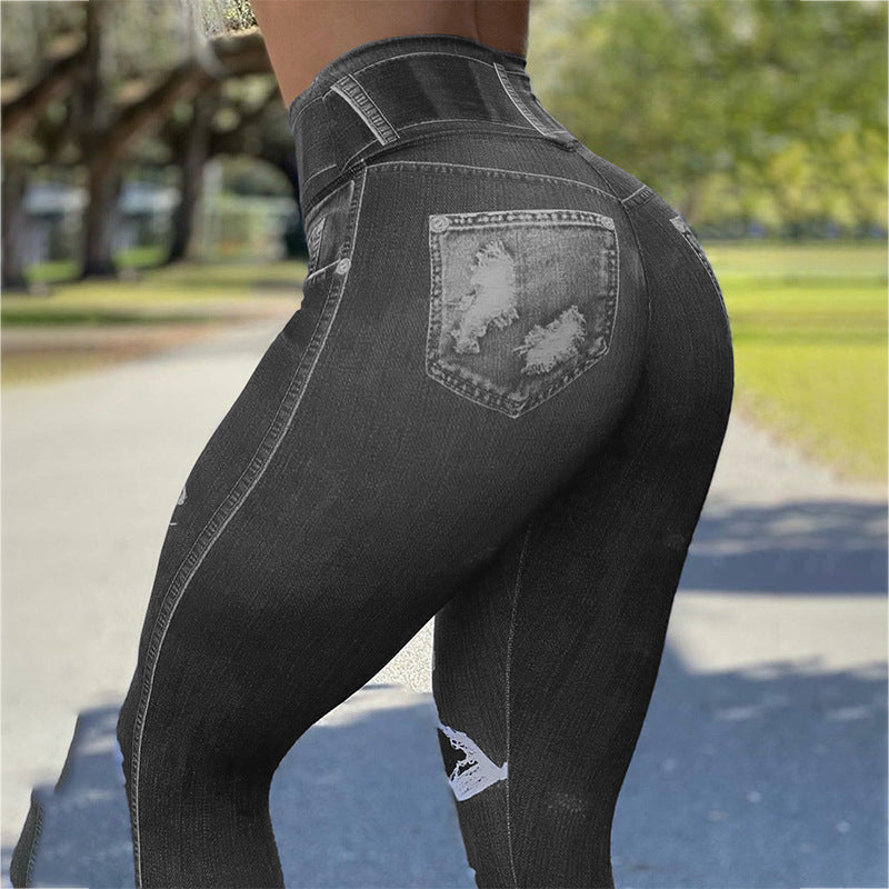 PB Di Moda Fashion High Waist High Stretch Faux Denim Leggings