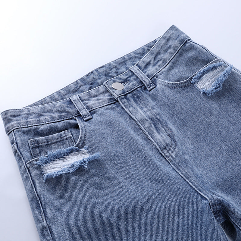 PB Di Moda Fashion Slim Temperament Sexy Tattered Denim Pants