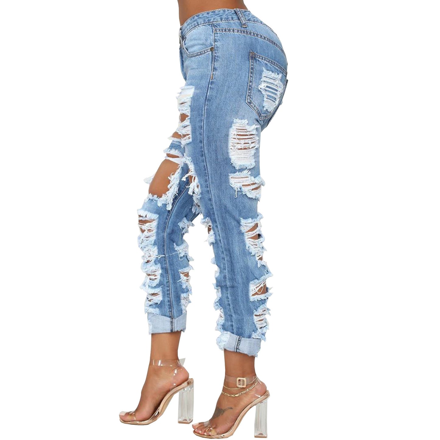 PB Di Moda Fashion Personality Ripped Denim Trousers