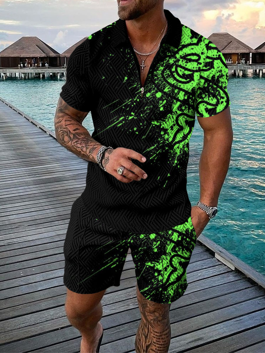 PB Di Moda Fashion Polo Suit Summer Printed Geometric