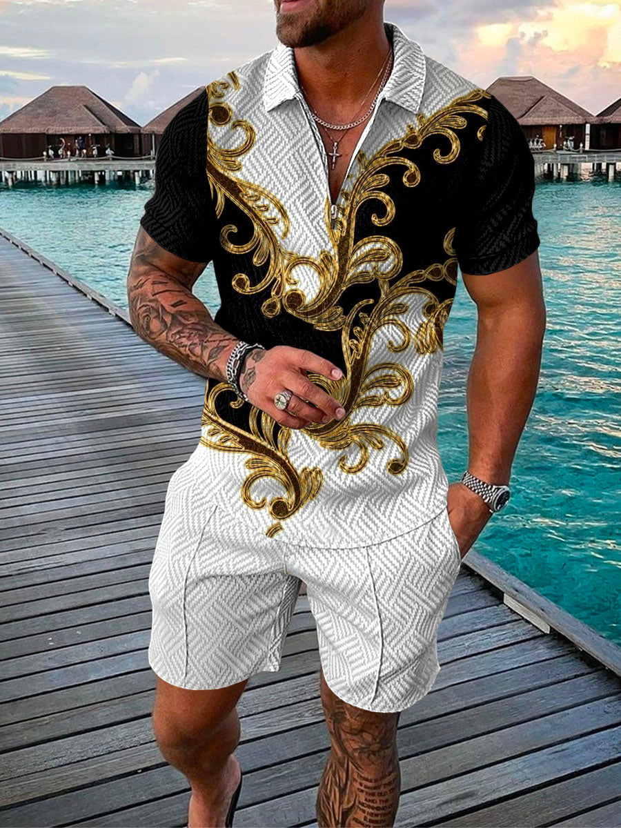 PB Di Moda Fashion Polo Suit Summer Printed Geometric