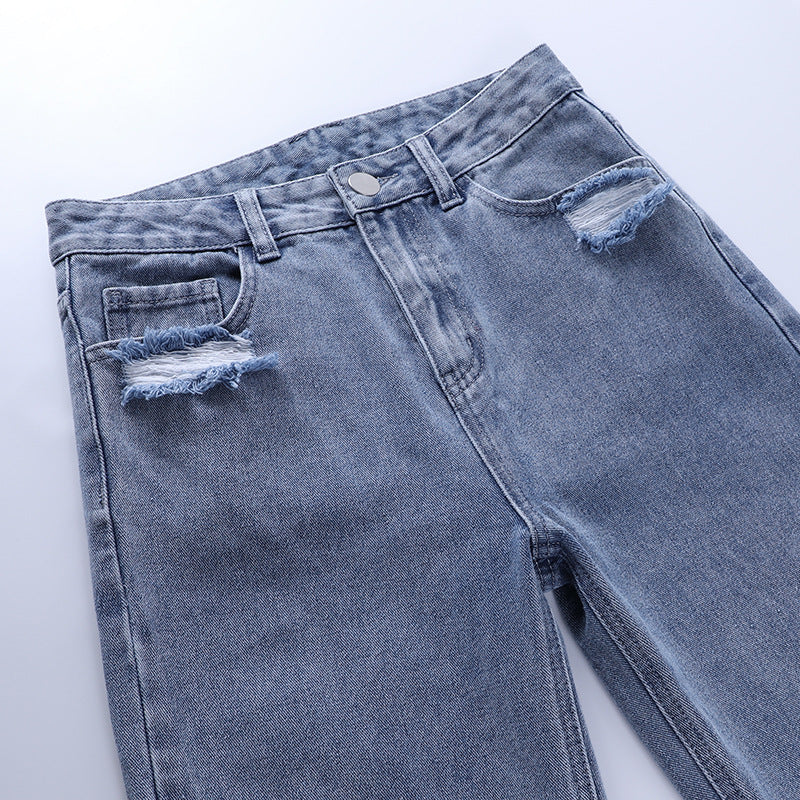 PB Di Moda Fashion Slim Temperament Sexy Tattered Denim Pants