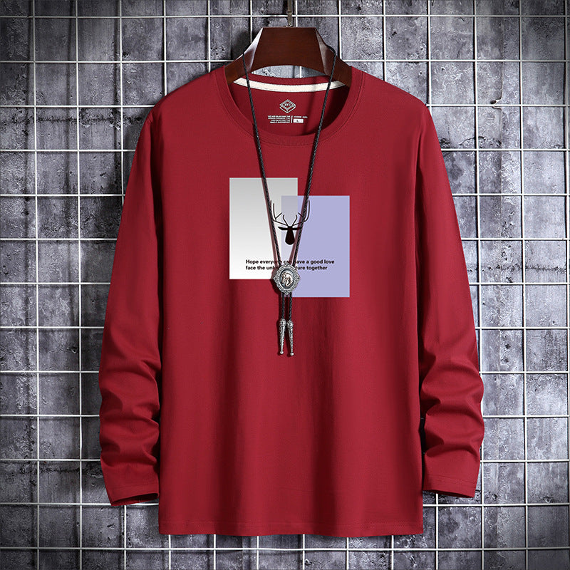 Autumn Round Neck Casual Print Men's Long Top Bottoming Shirt