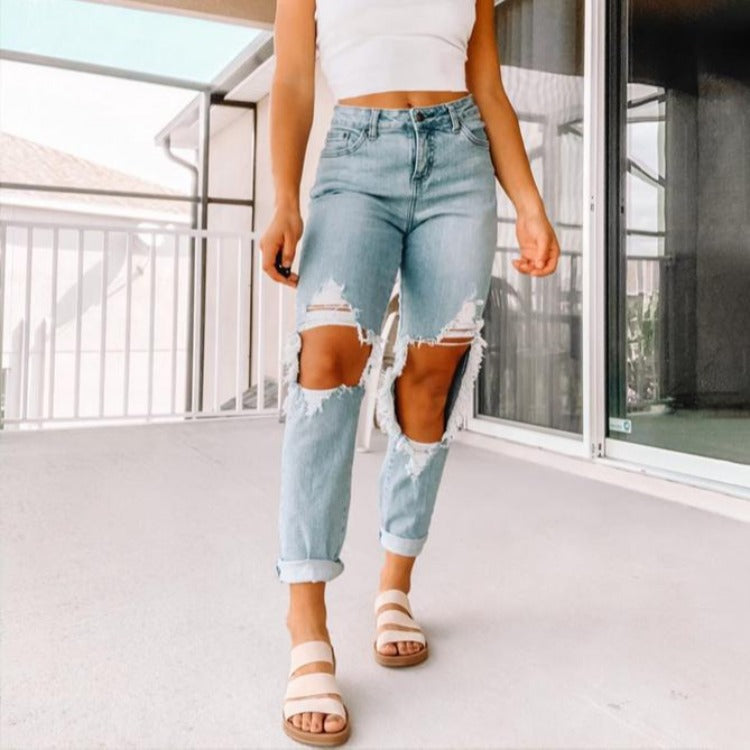 Straight Leg Fashion High Waist Jeans