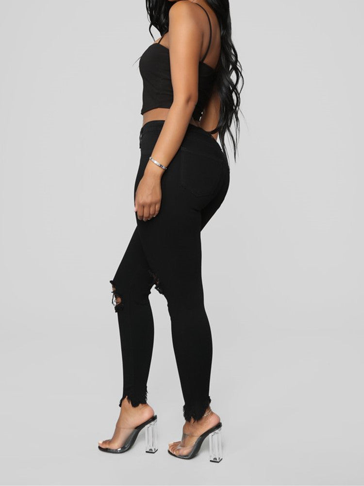 PB Di Moda Fashion Style ripped solid denim long pants