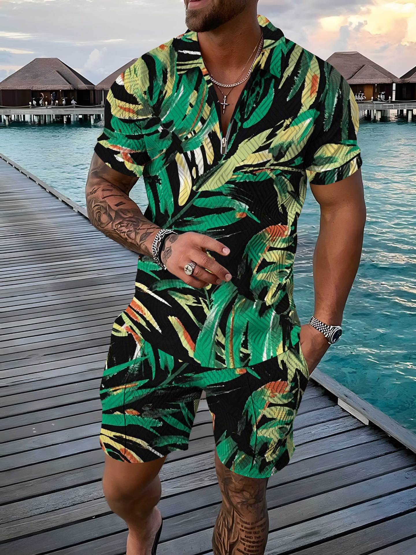 PB Di Moda Fashion Polo Suit Small Floral Trend