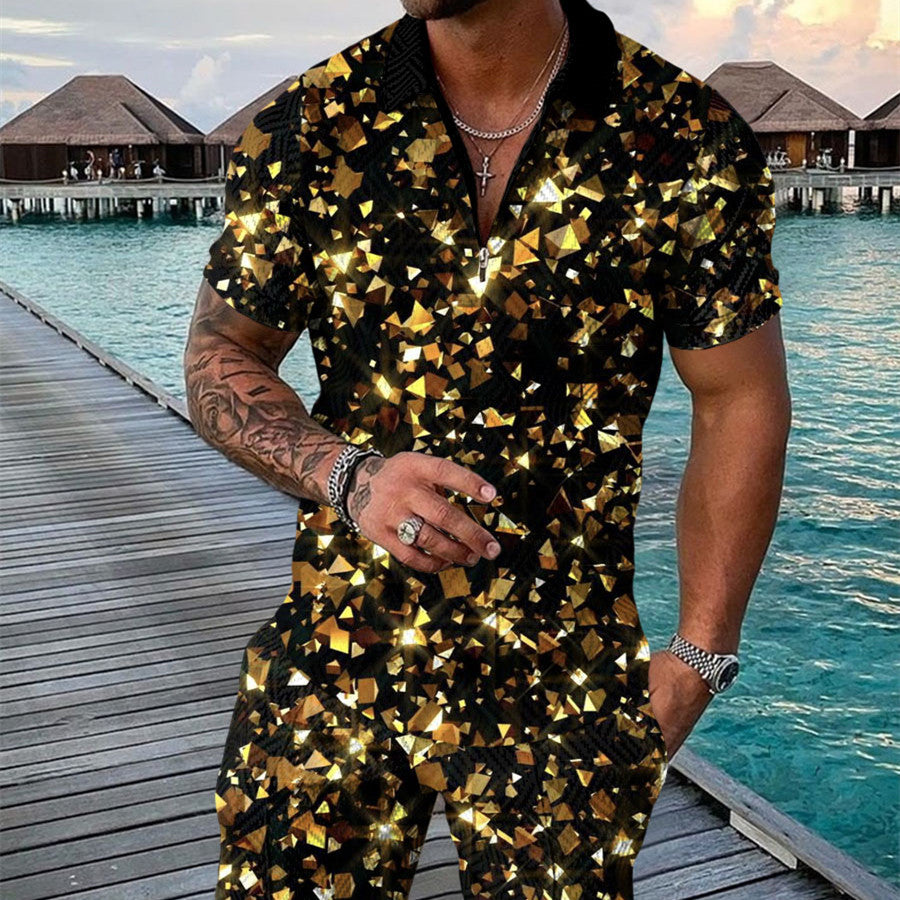 PB Di Moda Fashion Polo Suit Summer Printed Geometric
