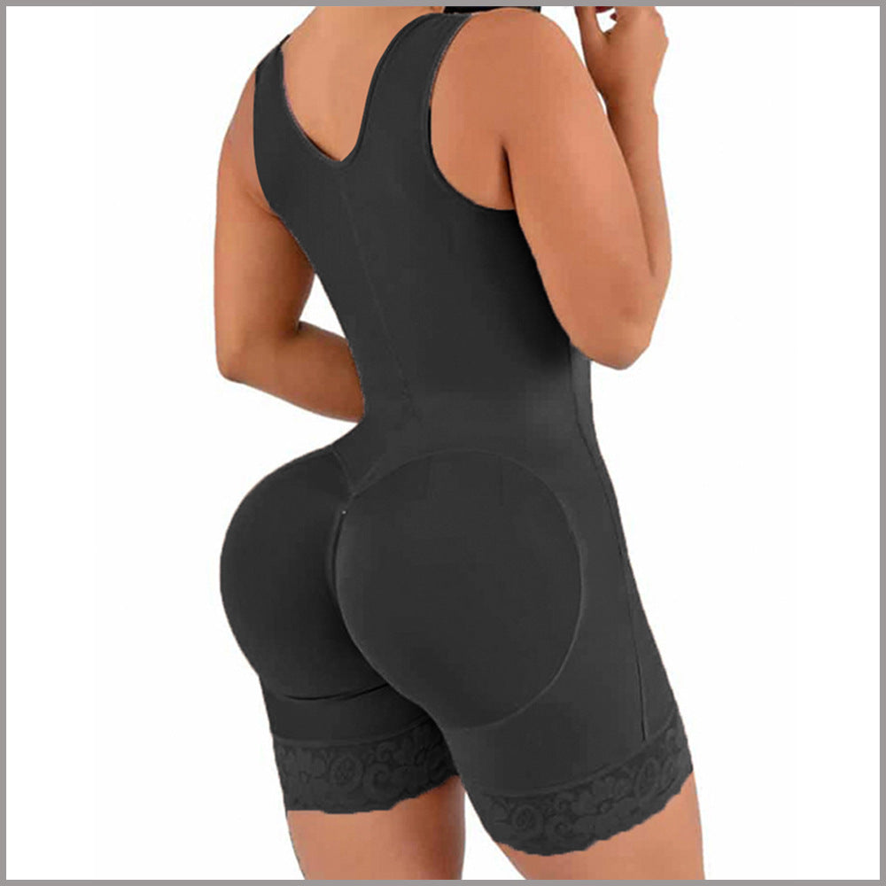 Belly Shaping Jumpsuit Crotch Zipper Three Breasted Corset