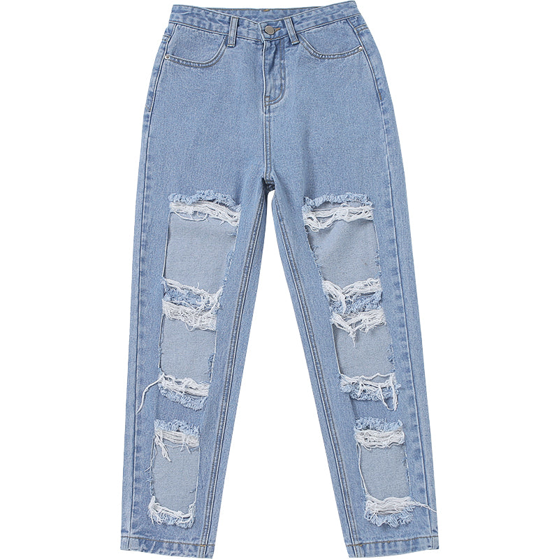 PB Di Moda Fashion Style Ripped raw high-rise jeans