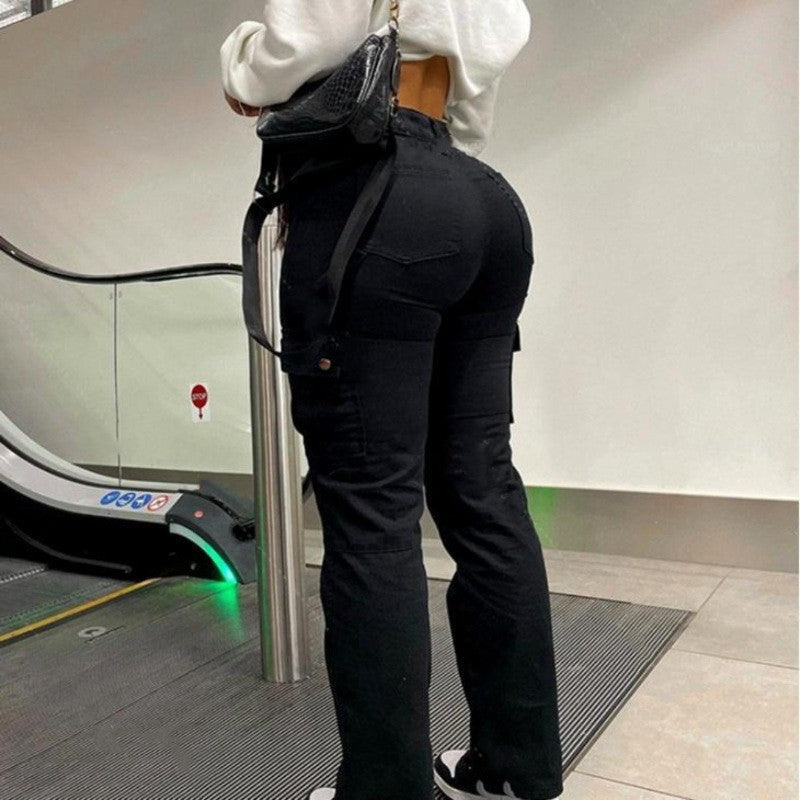 High Waist Multi-pocket Workwear Fashion Stretch