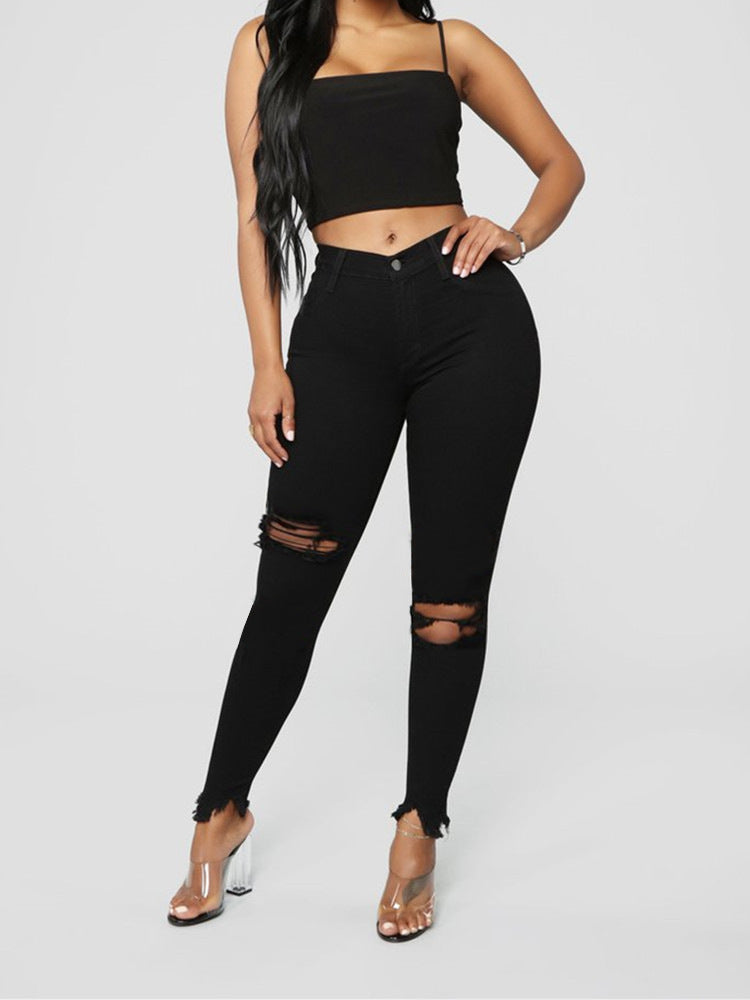 PB Di Moda Fashion Style ripped solid denim long pants
