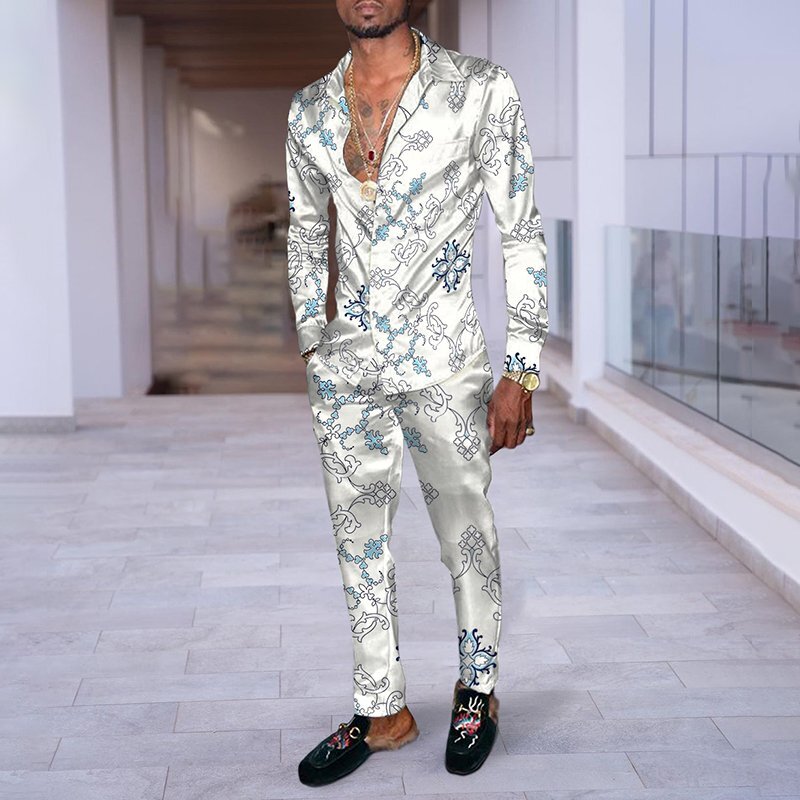 PB Di Moda Fashion Printing Casual Long Sleeve Shirt Suit
