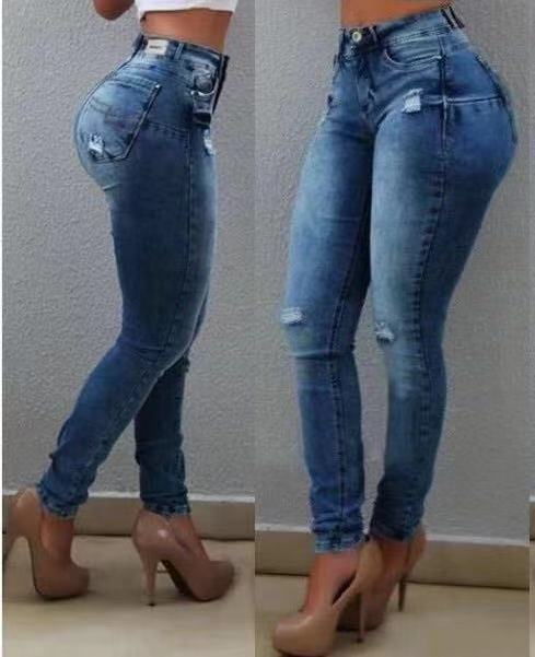 PB Di Moda Fashion Style Ripped high waist foreign trade jeans