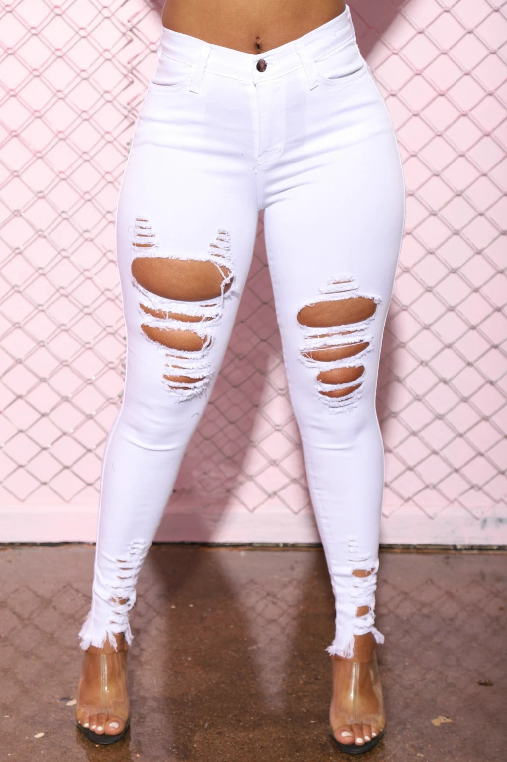 Ripped Elastic Feet Jeans