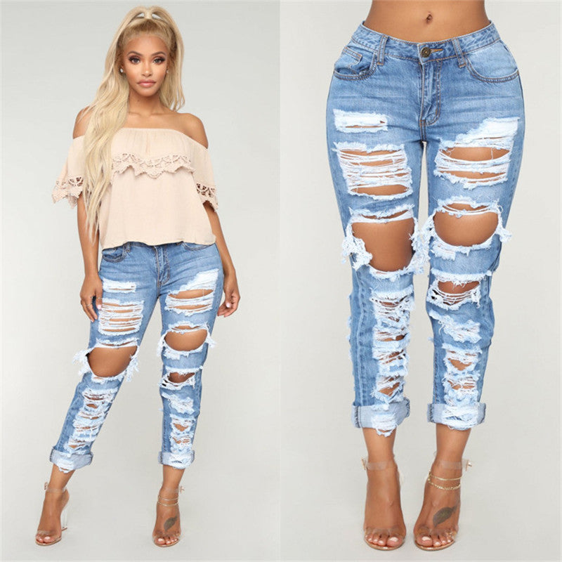 PB Di Moda Fashion Personality Ripped Denim Trousers