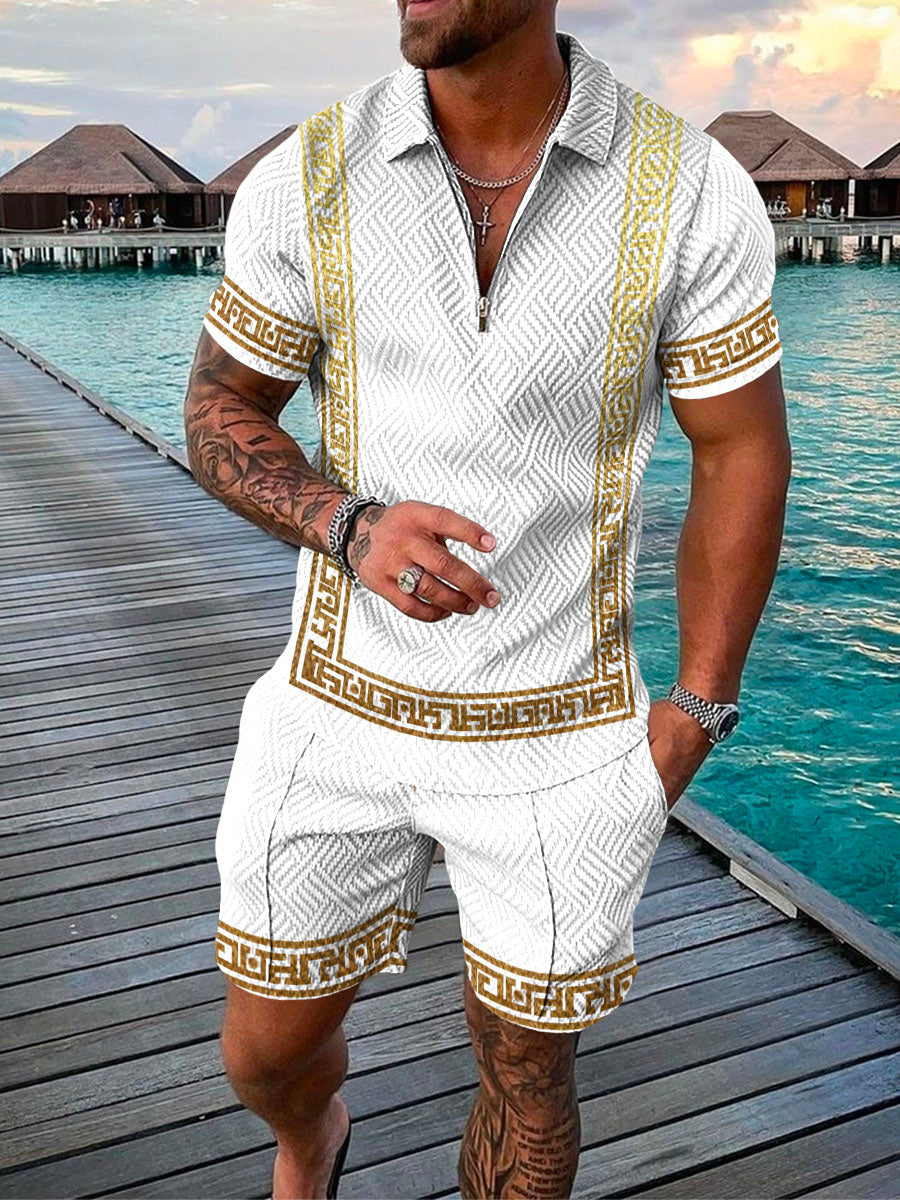 PB Di Moda Fashion Polo Suit Summer Printed Geometric