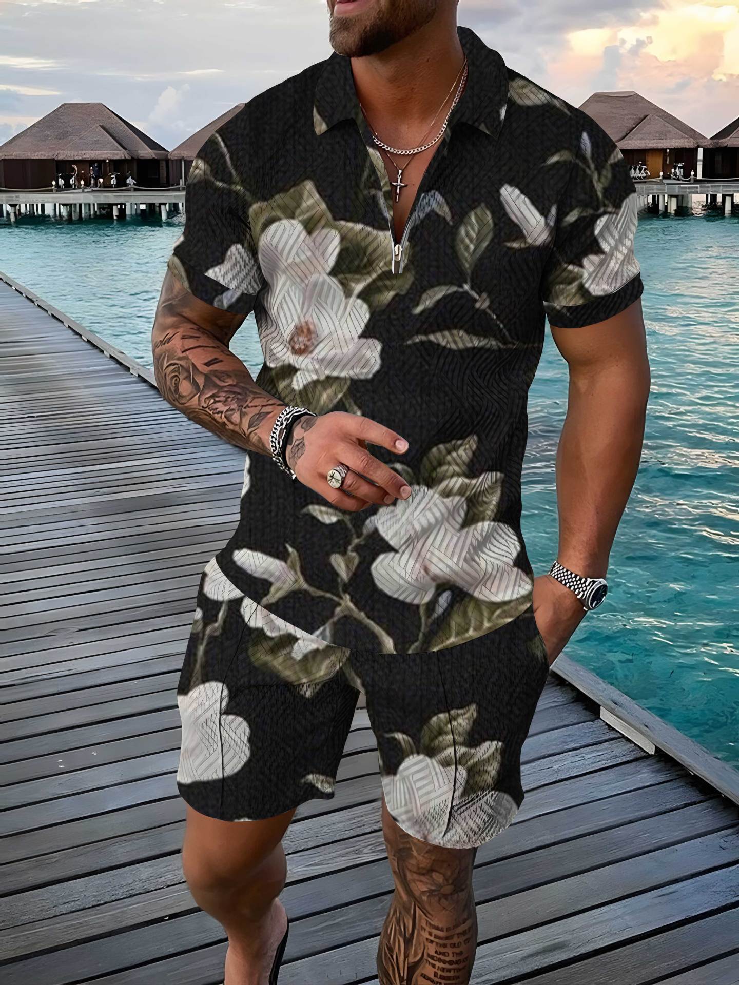 PB Di Moda Fashion Polo Suit Small Floral Trend