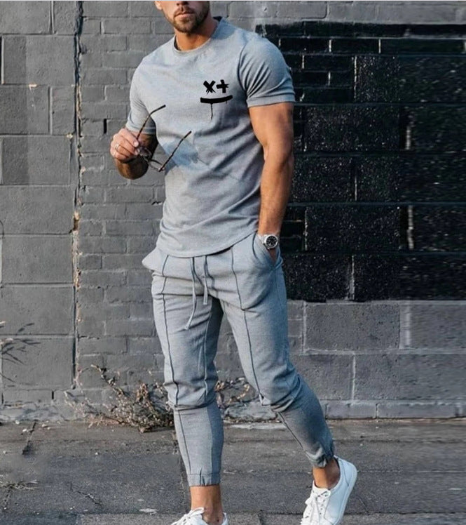 PB Di Moda Fashion European Men's Short-sleeved T-shirt Sports Suit