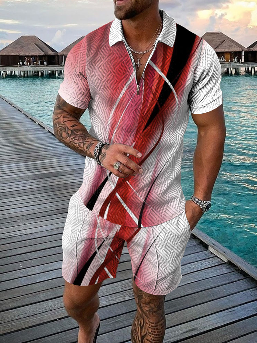 PB Di Moda Fashion Polo Suit Summer Printed Geometric