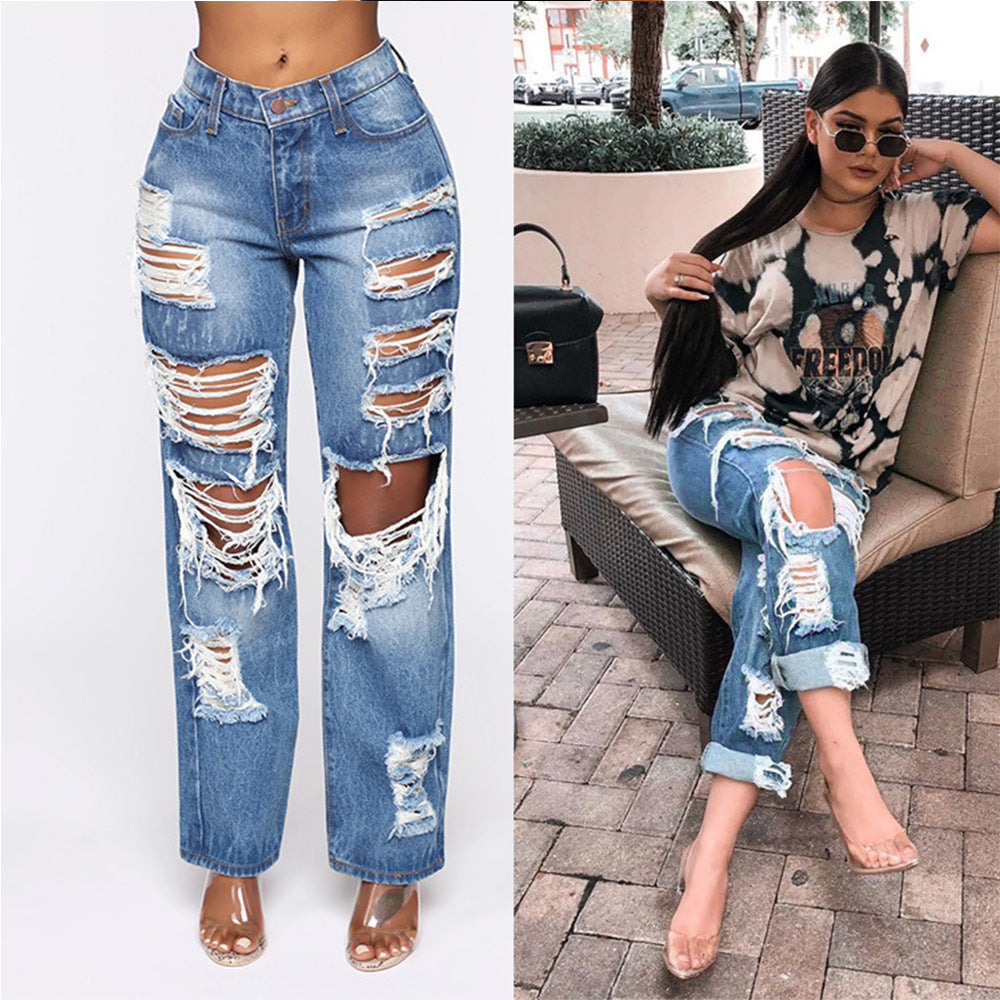 Ripped Non-stretch Straight-leg Jeans