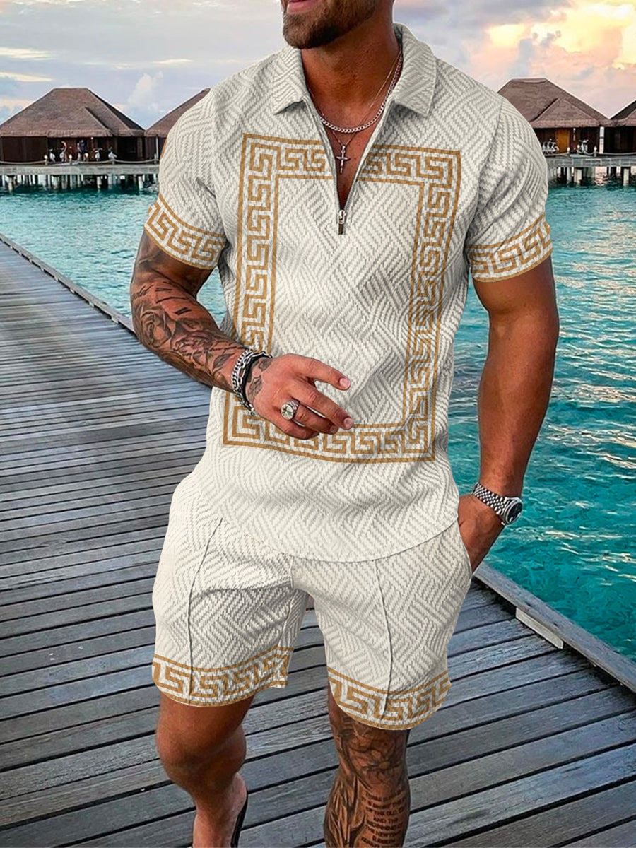 PB Di Moda Fashion Polo Suit Summer Printed Geometric