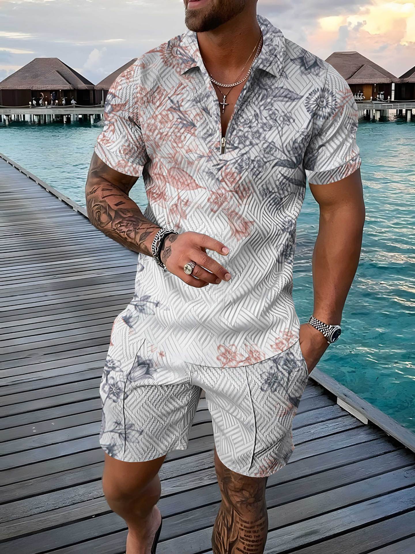 PB Di Moda Fashion Polo Suit Small Floral Trend