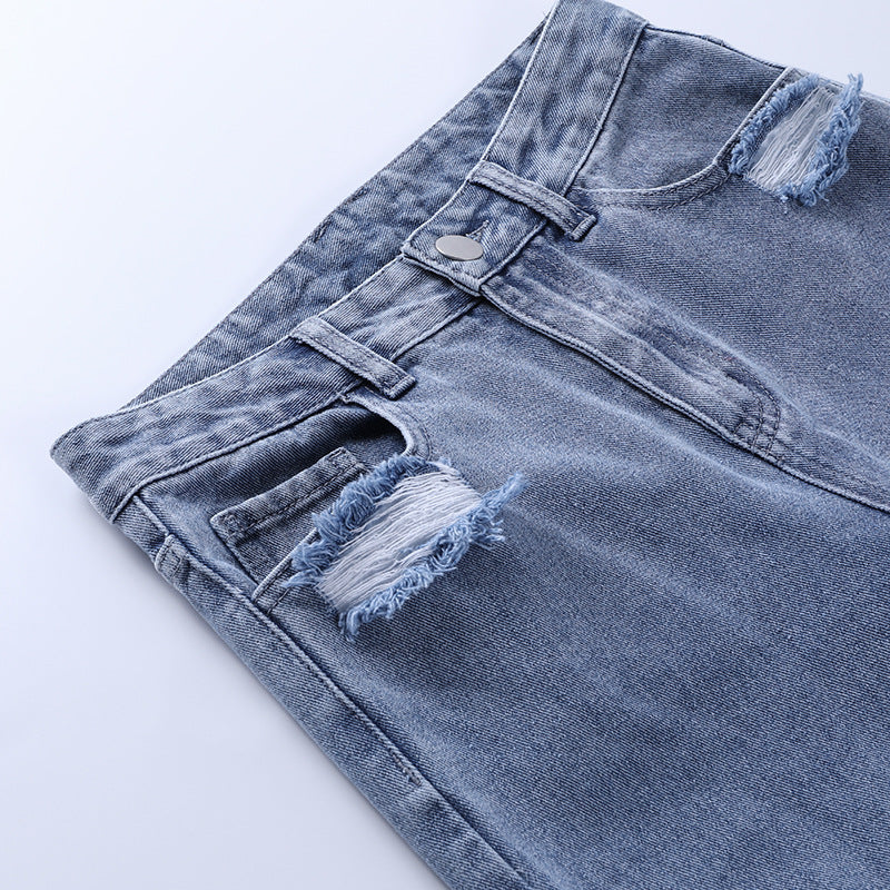 PB Di Moda Fashion Slim Temperament Sexy Tattered Denim Pants