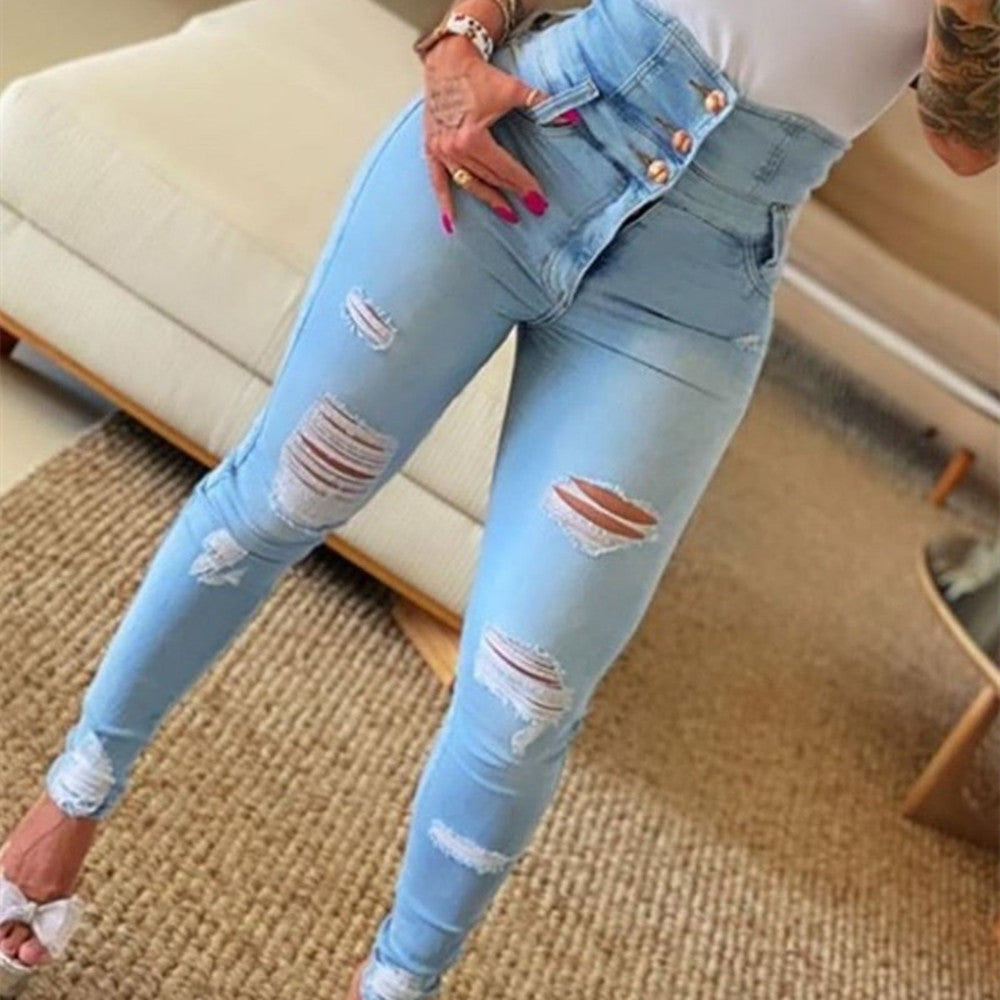 PB Di Moda Fashion Slim High Waist Ripped Skinny Jeans