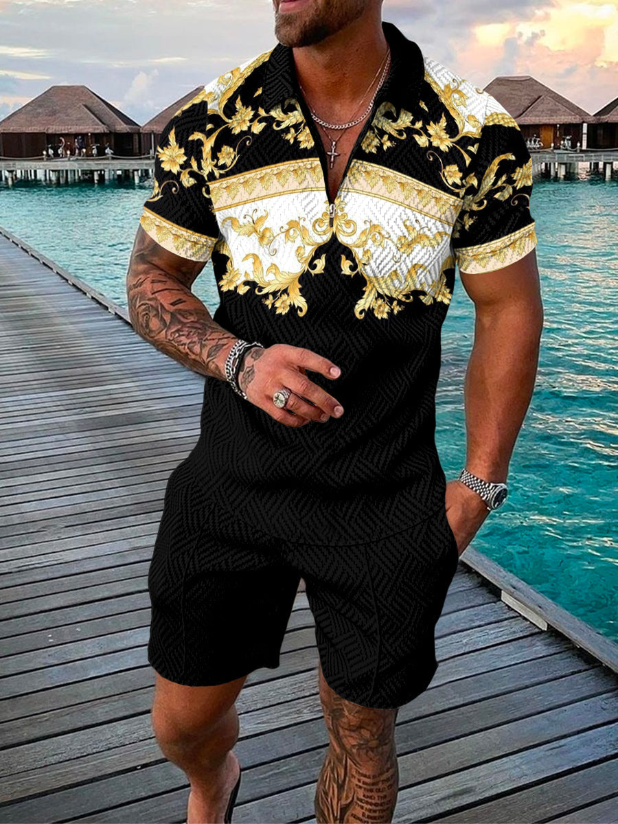 PB Di Moda Fashion Polo Suit Summer Printed Geometric