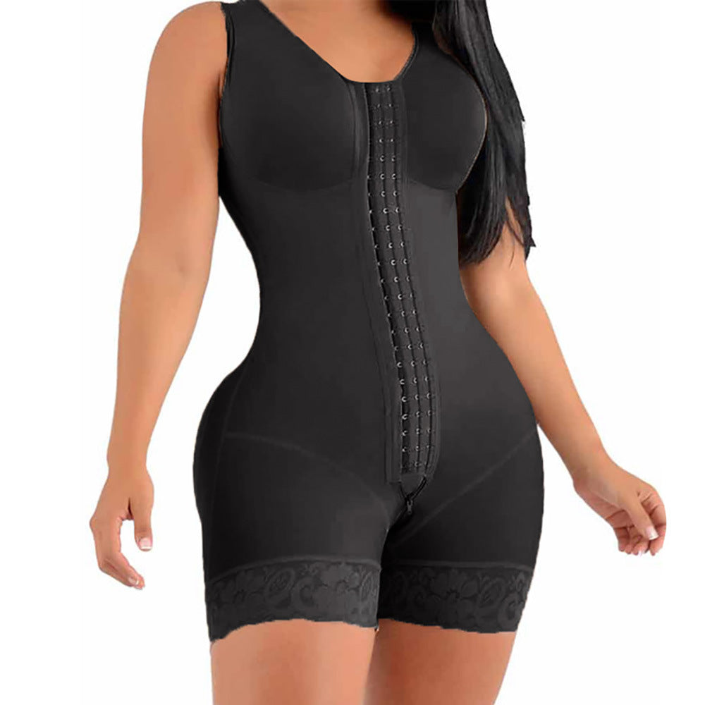 Belly Shaping Jumpsuit Crotch Zipper Three Breasted Corset