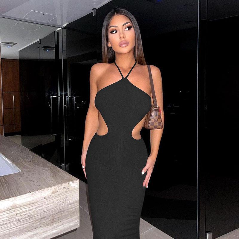 PB Di Moda Straps Hanging Neck Package Hip Slimming Dress