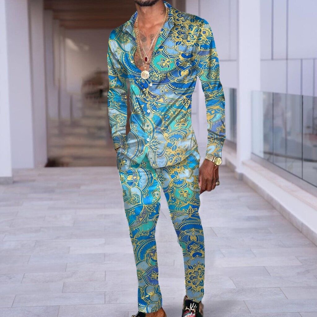 PB Di Moda Fashion Printing Casual Long Sleeve Shirt Suit