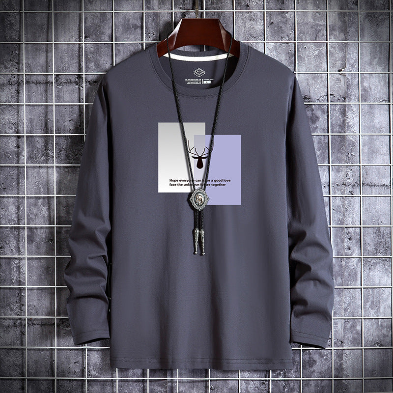 Autumn Round Neck Casual Print Men's Long Top Bottoming Shirt