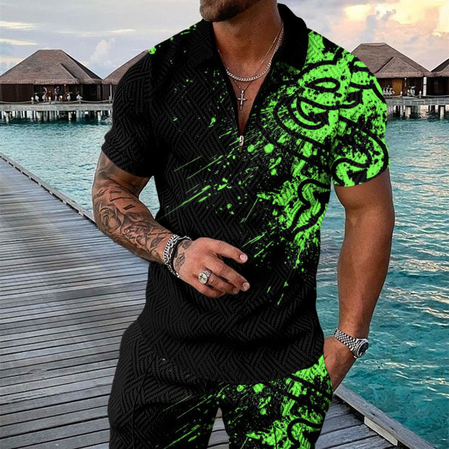 PB Di Moda Fashion Polo Suit Summer Printed Geometric