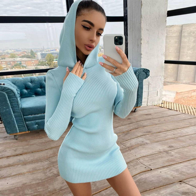 PB Di Moda Fashion Hooded Long Sleeve Slim Hip Dress Women