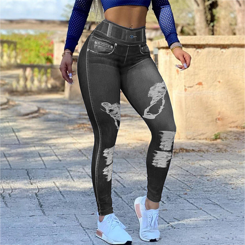 PB Di Moda Fashion High Waist High Stretch Faux Denim Leggings