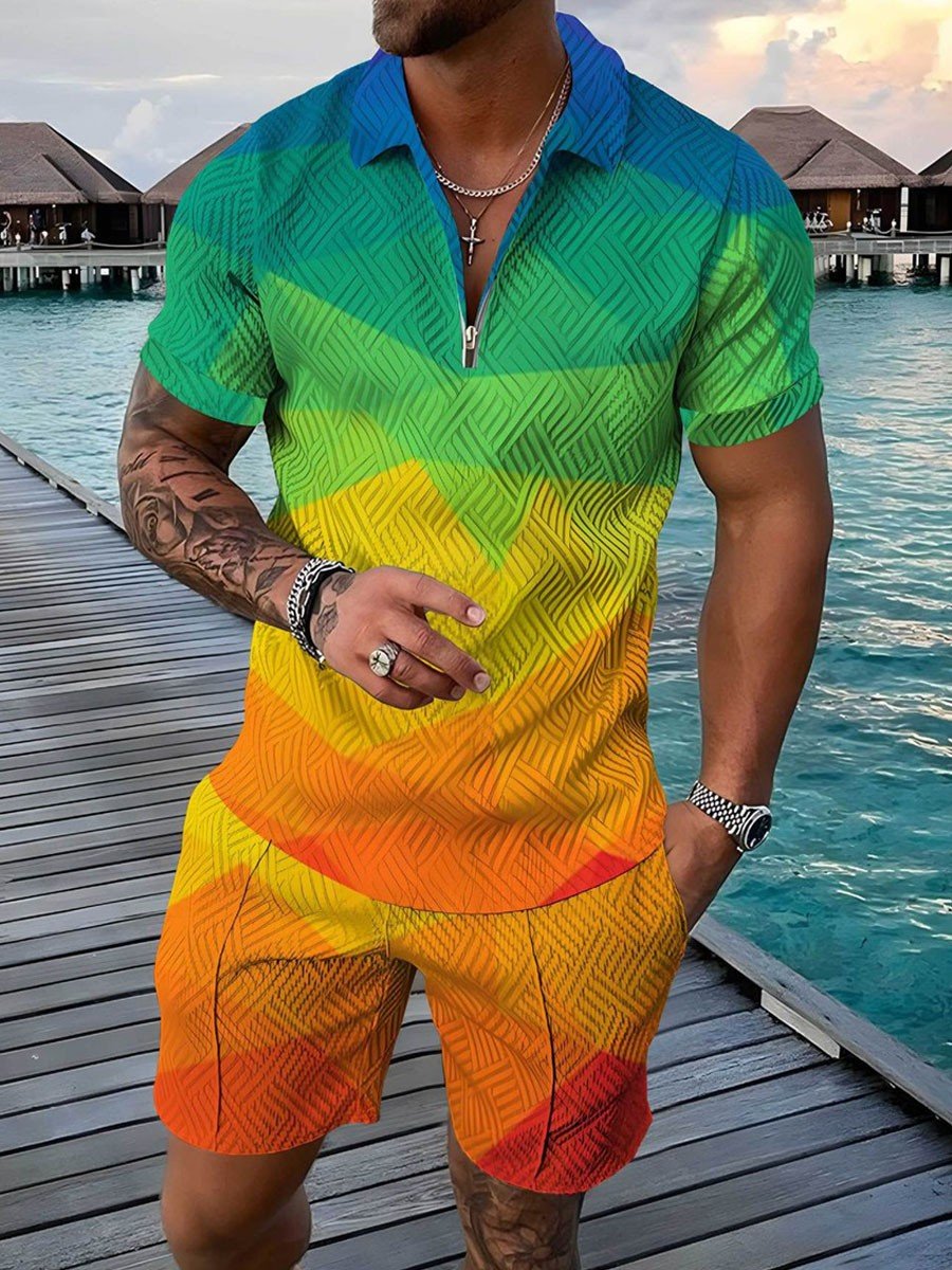 PB Di Moda Fashion Polo Suit Summer Geometric Print