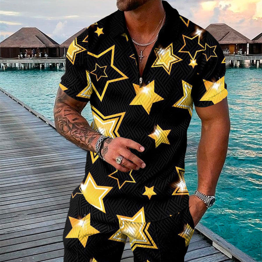 PB Di Moda Fashion Polo Suit Summer Printed Geometric