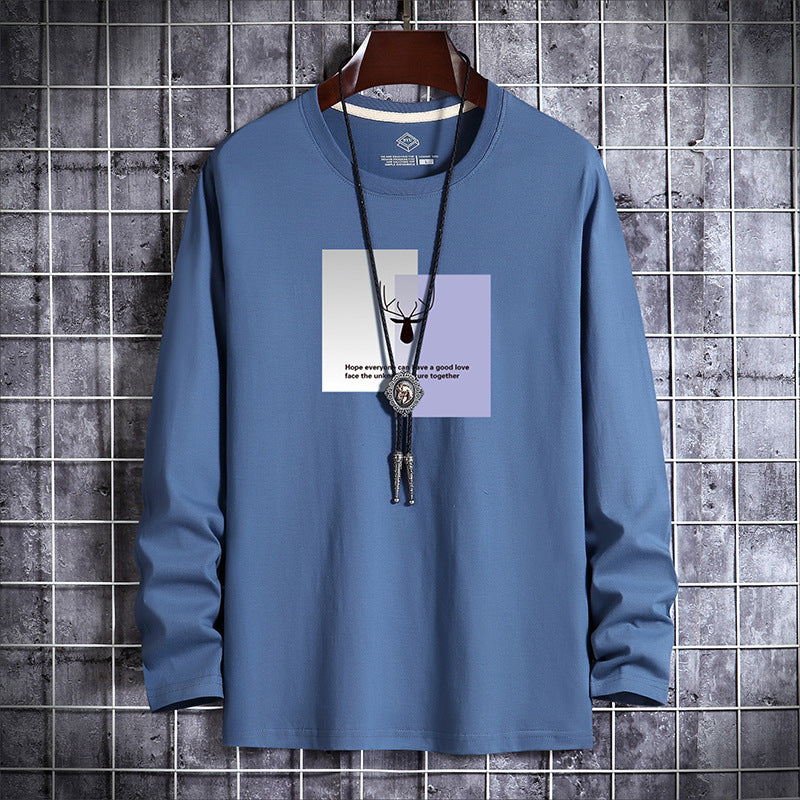 Autumn Round Neck Casual Print Men's Long Top Bottoming Shirt