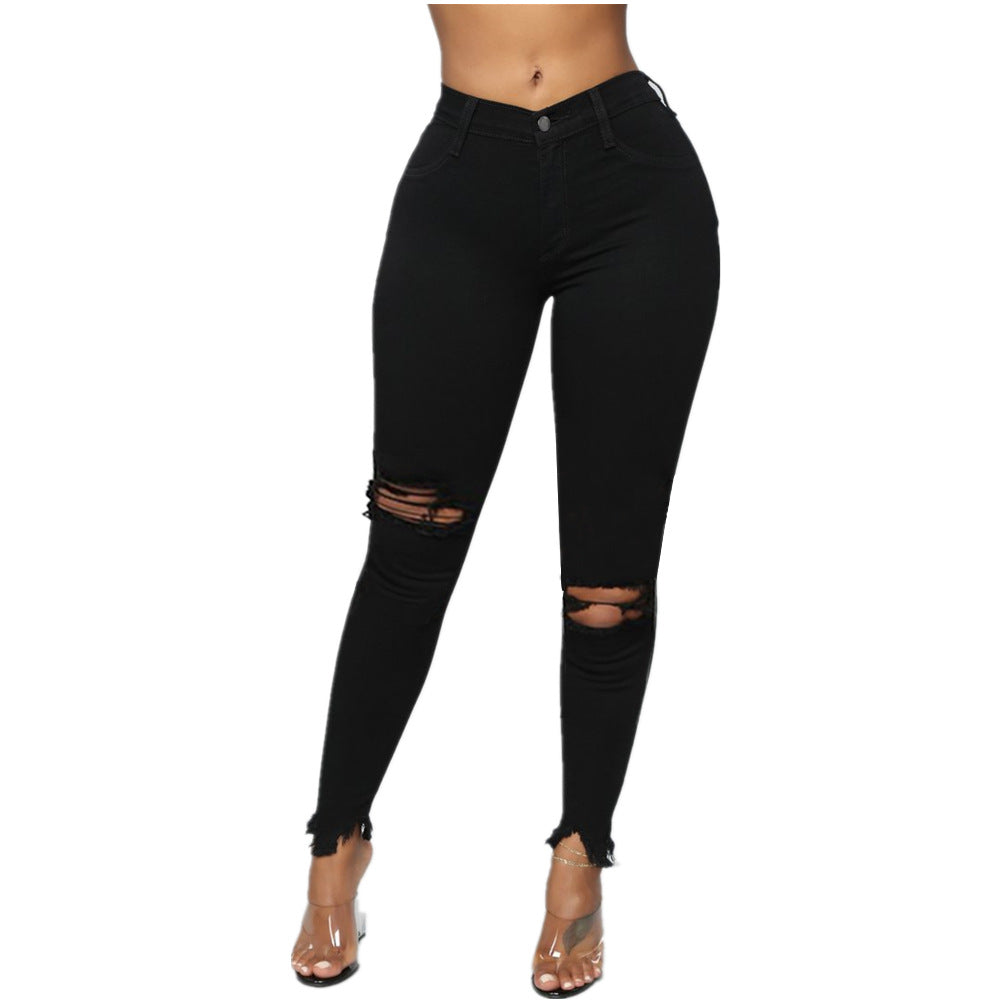 PB Di Moda Fashion Style ripped solid denim long pants