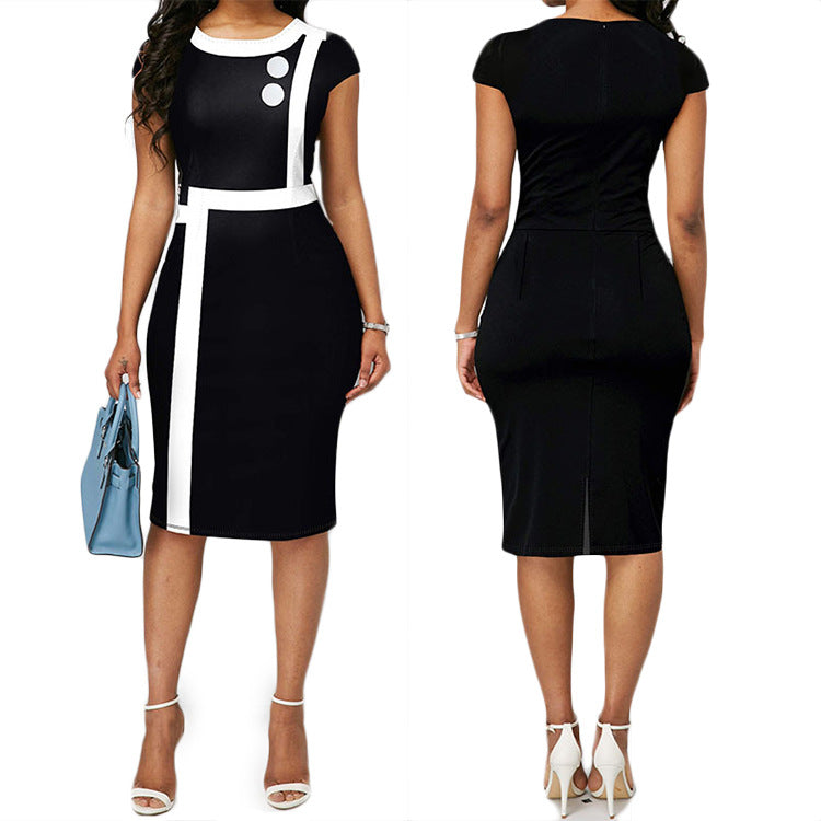 PB Di Moda Sexy Black High Waist Temperament Commuter Dress