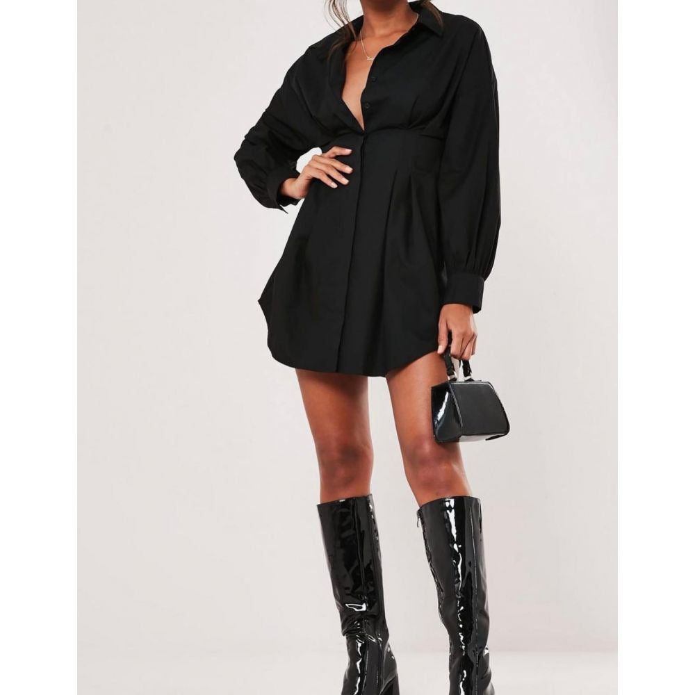 PB Di Moda Solid Color Shirt Collar Dress
