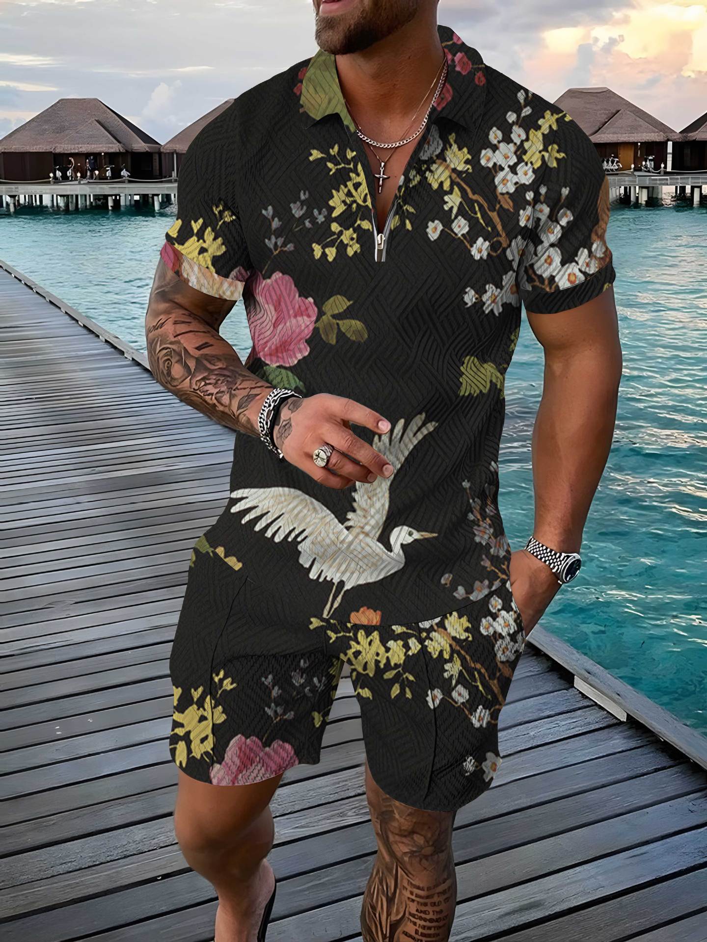 PB Di Moda Fashion Polo Suit Small Floral Trend