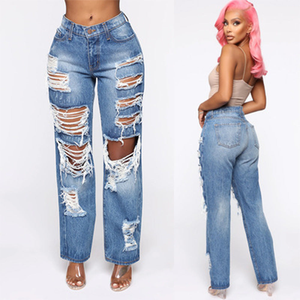 Ripped Non-stretch Straight-leg Jeans