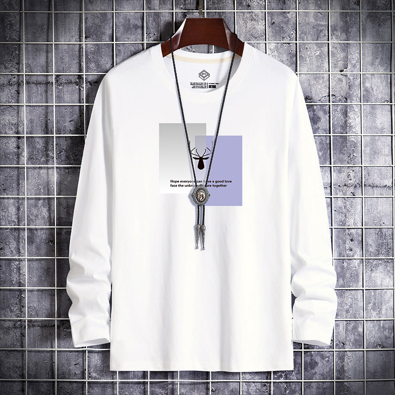 Autumn Round Neck Casual Print Men's Long Top Bottoming Shirt