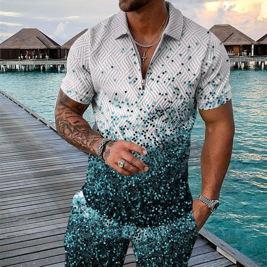 PB Di Moda Fashion Polo Suit Summer Printed Geometric