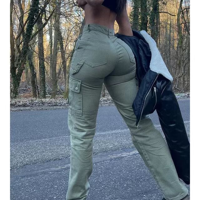 High Waist Multi-pocket Workwear Fashion Stretch