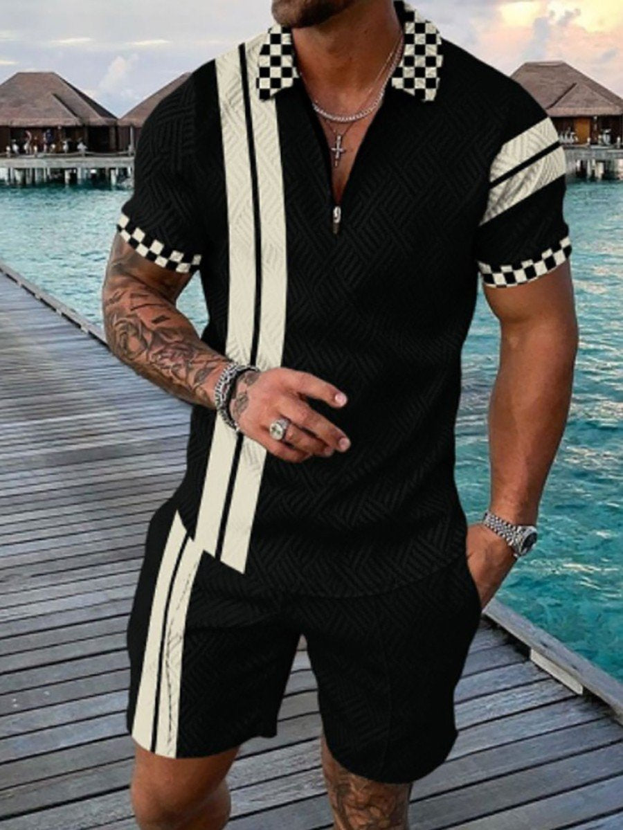PB Di Moda Fashion Polo Suit Summer Geometric Print
