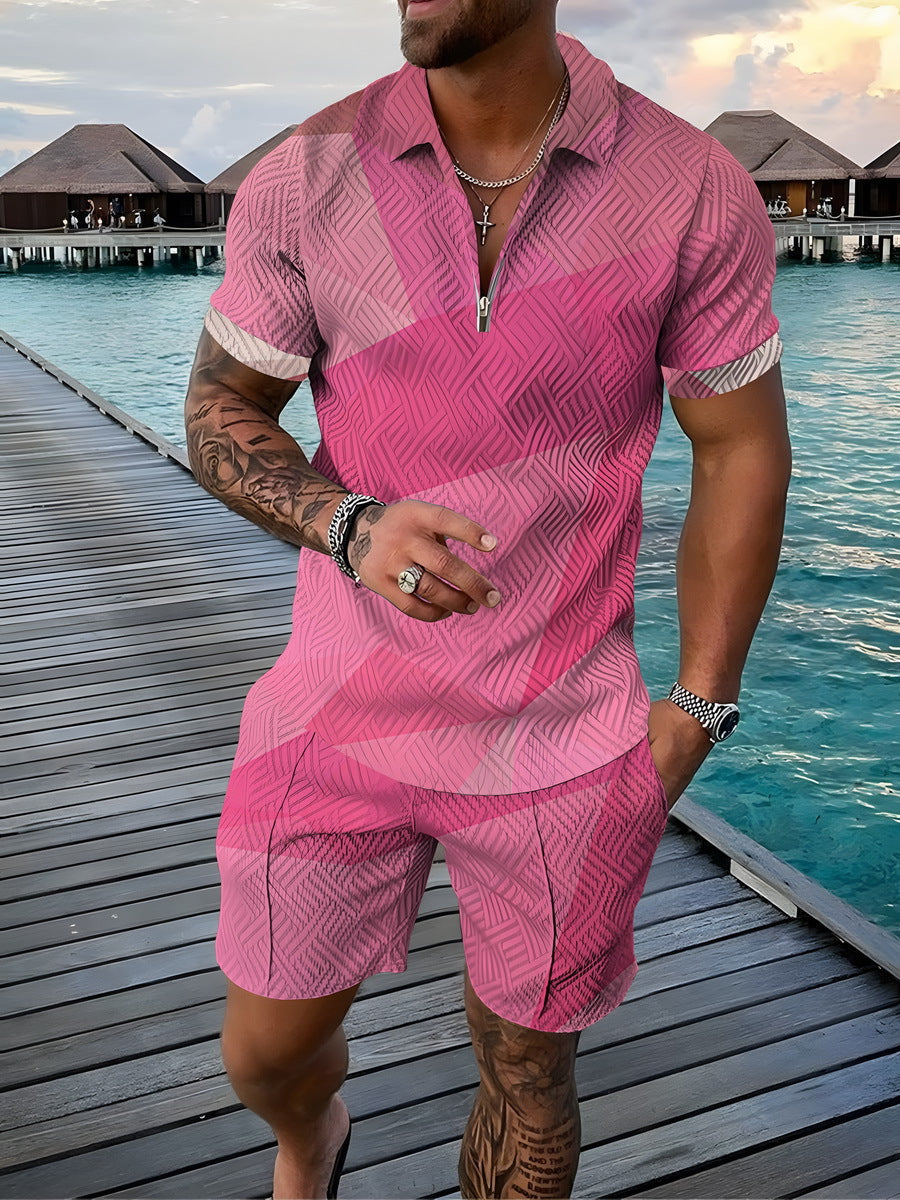 PB Di Moda Fashion Polo Suit Summer Geometric Print